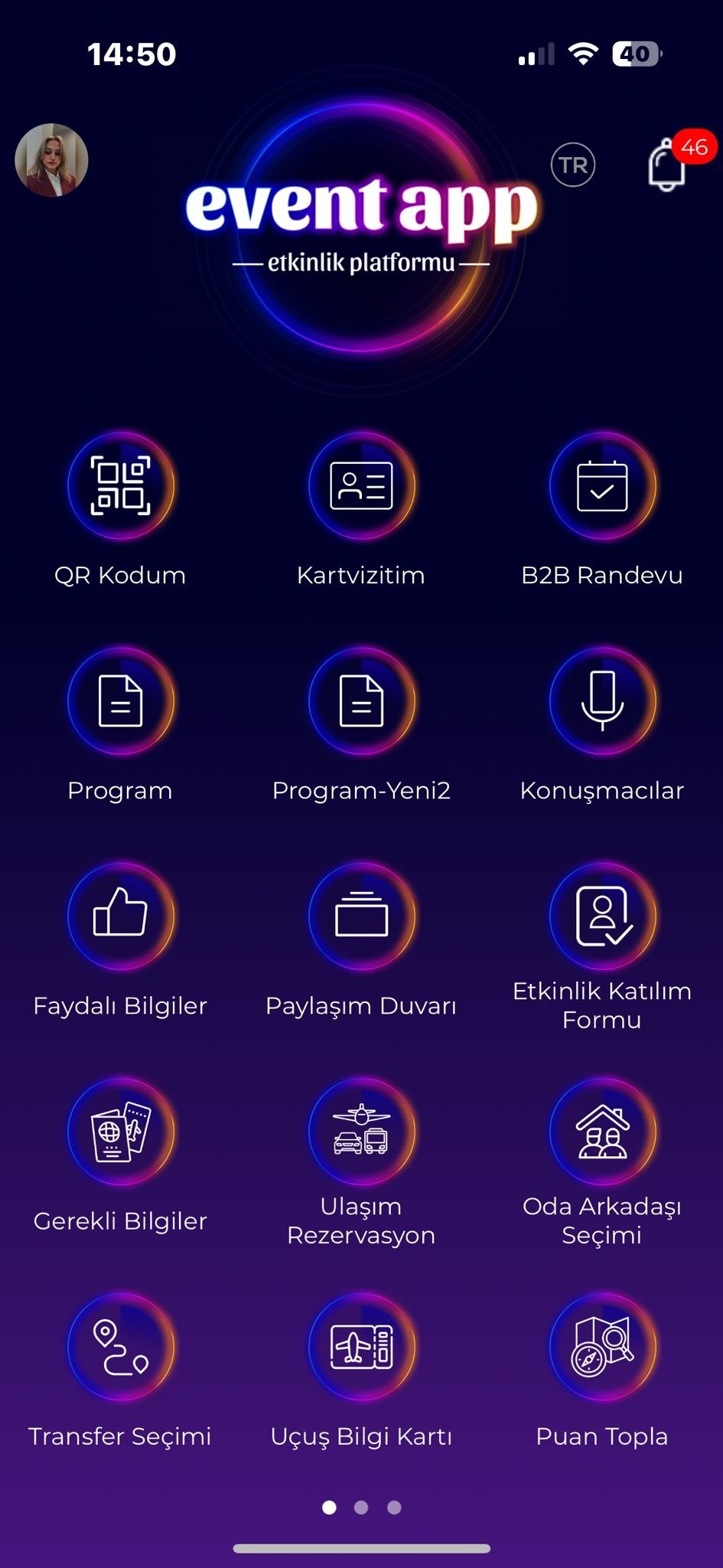 Event app canlı ürün görünümü